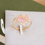 Pink Crystal Maple Leaf Stud Earrings and Jewelry Set