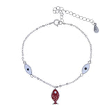 Dainty Lucky Red Koi Fish Link Chain Bracelet 100% 925 Sterling Silver Evil Eye