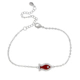 Dainty Lucky Red Koi Fish Link Chain Bracelet 100% 925 Sterling Silver Evil Eye