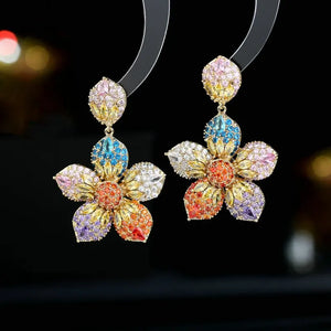 925 Silver Flower Drop Earrings Wedding Dangling Ear Jewelry