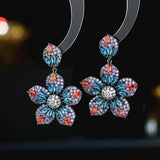 925 Silver Flower Drop Earrings Wedding Dangling Ear Jewelry