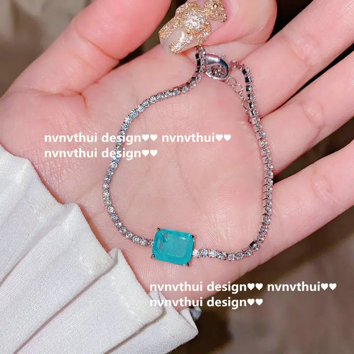 Paraiba Tourmaline 925 Silver Tennis Bracelet Vintage Jewelry