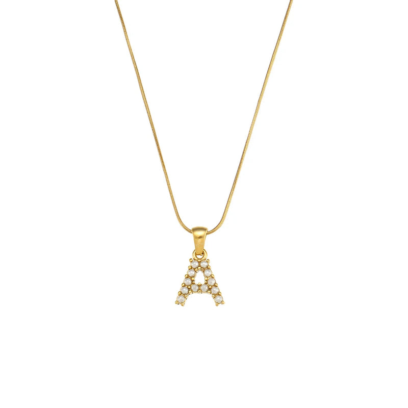 Waterproof Pearl Letter Necklace for Women