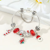 Red Santa Claus Charm Bracelet with Xmas Crutches Pendant