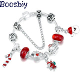 Red Santa Claus Charm Bracelet with Xmas Crutches Pendant