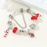 Red Santa Claus Charm Bracelet with Xmas Crutches Pendant