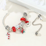 Red Santa Claus Charm Bracelet with Xmas Crutches Pendant