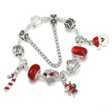 Red Santa Claus Charm Bracelet with Xmas Crutches Pendant