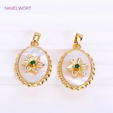 18K Plated Oval Shell Charms, Emerald Pendant, DIY Jewelry Making