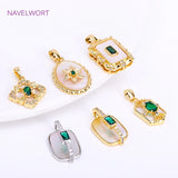18K Plated Oval Shell Charms, Emerald Pendant, DIY Jewelry Making