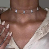 Teardrop CZ Double Chain Necklace 925 Sterling Silver Wedding Gift