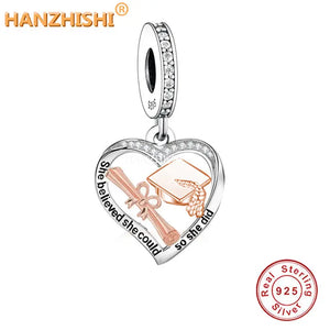 925 Silver Bachelor's Cap Dangle Beads Charms for Bracelet Necklace