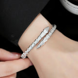 Snake Cuff Bracelet Zircon Inlaid Silver Plated Women's Bangles