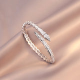 Snake Cuff Bracelet Zircon Inlaid Silver Plated Women's Bangles