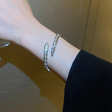 Snake Cuff Bracelet Zircon Inlaid Silver Plated Women's Bangles