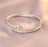 Snake Cuff Bracelet Zircon Inlaid Silver Plated Women's Bangles
