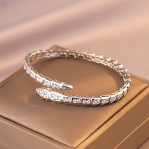 Snake Cuff Bracelet Zircon Inlaid Silver Plated Women's Bangles