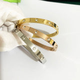Zircon & Cross Nut Nail Bangle Stainless Steel Bracelet