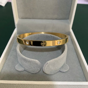 Zircon & Cross Nut Nail Bangle Stainless Steel Bracelet