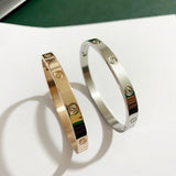Zircon & Cross Nut Nail Bangle Stainless Steel Bracelet