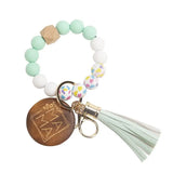 Mama Bracelet Keychain Beaded Wrist Silicone Bead Cow Wristlet Keyring