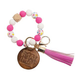Mama Bracelet Keychain Beaded Wrist Silicone Bead Cow Wristlet Keyring