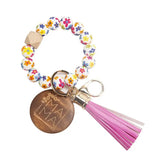Mama Bracelet Keychain Beaded Wrist Silicone Bead Cow Wristlet Keyring