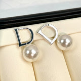 Metal D-Letter Pearl Pendant Earrings Jewelry For Women