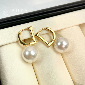 Metal D-Letter Pearl Pendant Earrings Jewelry For Women