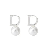 Metal D-Letter Pearl Pendant Earrings Jewelry For Women