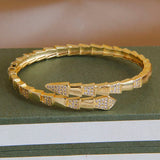Snake Crystal Open Bangles Bracelets Women Punk Style Animal Chunky Bangles
