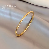 Bamboo Skeleton Stainless Steel Cuff Bracelet for Women