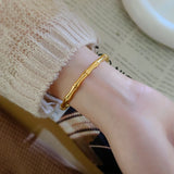 Bamboo Skeleton Stainless Steel Cuff Bracelet for Women