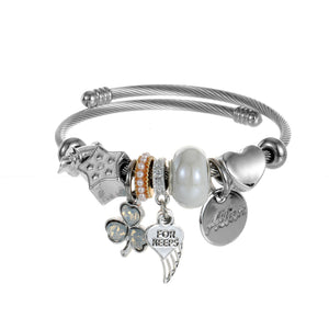 Stainless Steel Wings Charms Cable Wire Cuff Bangle