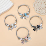 Stainless Steel Wings Charms Cable Wire Cuff Bangle