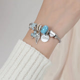 Stainless Steel Wings Charms Cable Wire Cuff Bangle