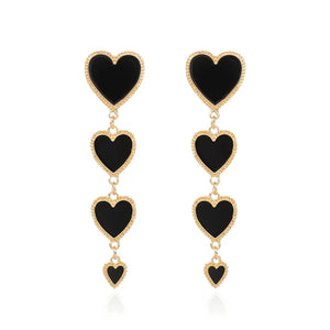 Three Hearts Chain Long Dangle Earrings Red Green Heart Statement Earrings