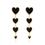 Three Hearts Chain Long Dangle Earrings Red Green Heart Statement Earrings