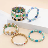 Enamel Elastic Bangle Love Letter Charms Beads Bracelets Couple Jewelry