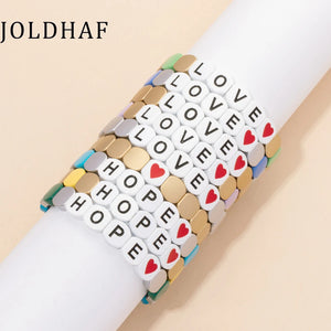 Enamel Elastic Bangle Love Letter Charms Beads Bracelets Couple Jewelry