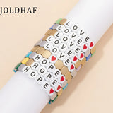 Enamel Elastic Bangle Love Letter Charms Beads Bracelets Couple Jewelry