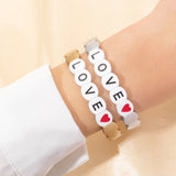 Enamel Elastic Bangle Love Letter Charms Beads Bracelets Couple Jewelry
