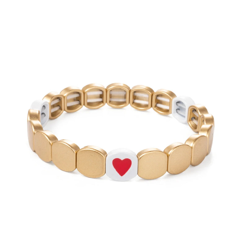 Enamel Elastic Bangle Love Letter Charms Beads Bracelets Couple Jewelry