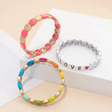 Enamel Elastic Bangle Love Letter Charms Beads Bracelets Couple Jewelry