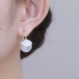 Enamel Pearl Pendant Earrings for Christmas Party