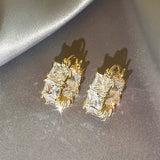 Zircon Block Hoop Earrings Xmas Party Girl's Accessories