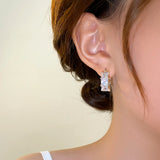 Zircon Block Hoop Earrings Xmas Party Girl's Accessories