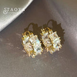Zircon Block Hoop Earrings Xmas Party Girl's Accessories
