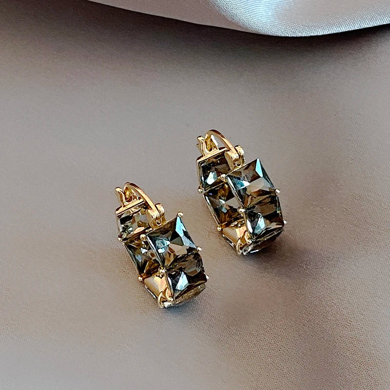 Zircon Block Hoop Earrings Xmas Party Girl's Accessories