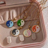 Y2K Colorful Enamel Circle Pendant Yingyang Coin Necklace
